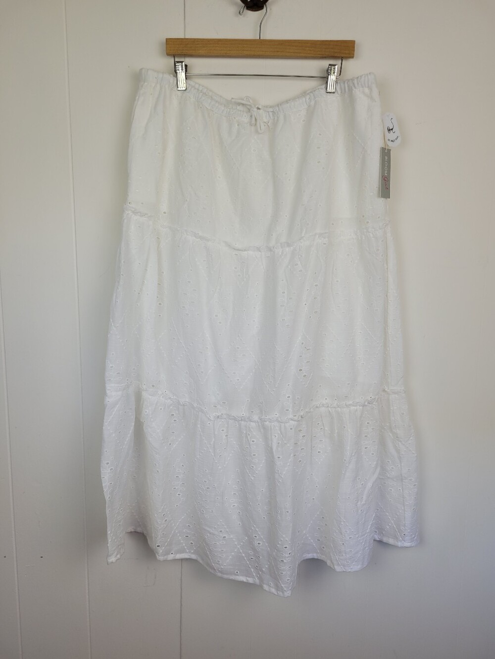 Bloom Girl XL White Cotton Eyelet Tiered Maxi Skirt NWT